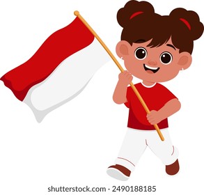 Niñas sosteniendo la bandera indonesia