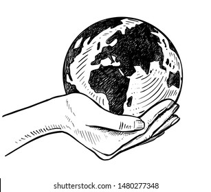 girls holding planet earth illustration