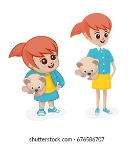Girls holding teddy bear, vector