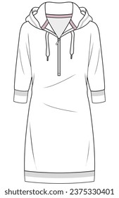 girls hooded sweat dress flat sketch vector illustration technical cad drawing template