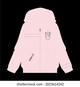 Girls Hooded sweatshirt with  Front illustration vector print views.