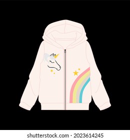 Girls Hooded sweatshirt with  Front illustration vector print views.