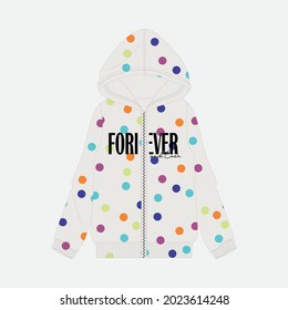 Girls Hooded sweatshirt with  Front illustration vector print views.