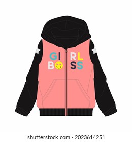 Girls Hooded sweatshirt with  Front illustration vector print views.