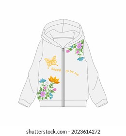 Girls Hooded sweatshirt with  Front illustration vector print views.