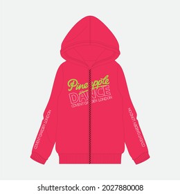 Girls Hooded sweatshirt with  Front illustration vector print views.