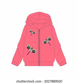 Girls Hooded sweatshirt with  Front illustration vector print views.