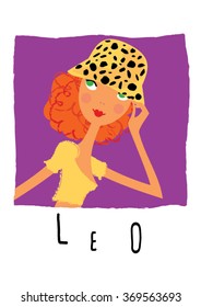 Girls horoscope. Zodiac signs Leo. Vector illustration