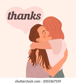The girls hug. The concept of gratitude, friendship vector