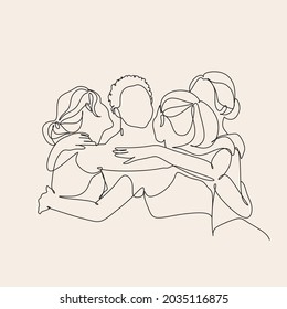 girls hugging line art vector