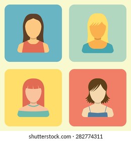 Girls Icons Set. Flat Style Modern Design. Vector Illustration