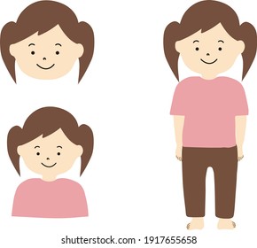 Girl's illustration material set (face, whole body, upper body)