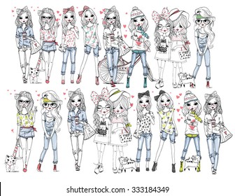 girls illustration set