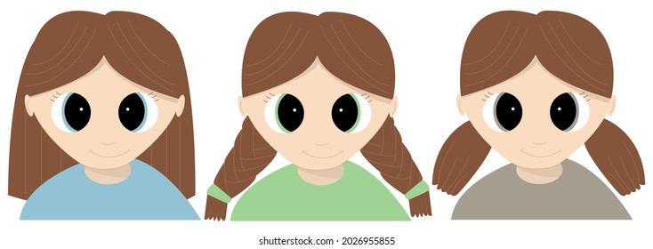 Girls isolated on white background. Flat cartoon style. Vector illustration.