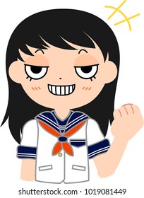 Girl's Japanese student Sailor suit and Long hair laugh.This is a vector illustration.