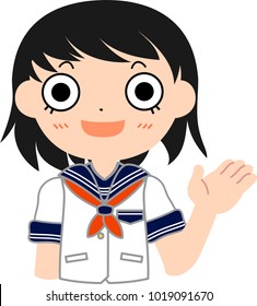 Girl's Japanese student Sailor suit and Short hair guide.This is a vector illustration.