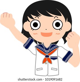 Girl's Japanese student Sailor suit and Short hair Motivation.This is a vector illustration.