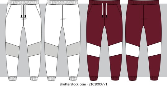 Girls jogger with cut and sew flat sketch