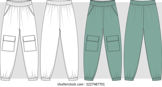 Girls jogger Pant with pockets on knee Flat Sketch