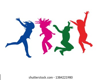 girls jumping bodies, silhouette vector