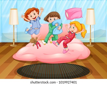 Chicas saltando sobre una cama