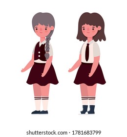 Girls kids cartoons with uniforms design, Back to school eduacation class lesson theme Vector illustration