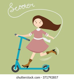 girls kids female having fun riding scooter happy child active beautiful