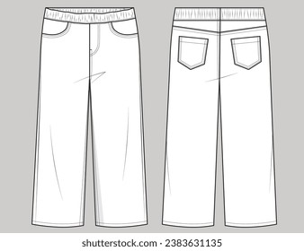 Girls Kids Wide Pants Fashion Bottom Technical Flat Sketch Mockup Cad Design