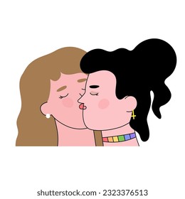 Girls kiss, LGBT love couple concept,hand drawn pride month flat decoration. People's rights movement, diversity relationship time design.Isolated.Vector illustration