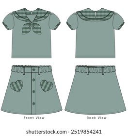 Girls Lapel Dress and Skirt Vector Illustration