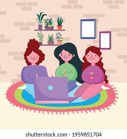 girls with laptop at home