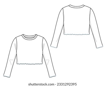 Girls Lettuce Edge Fashion Flat Technical Sketch Mock Up