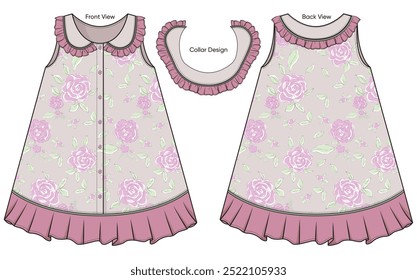 Girls a line dress with floral print design