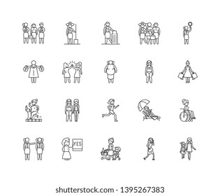 Girls line icons, signs, vector set, outline illustration concept 