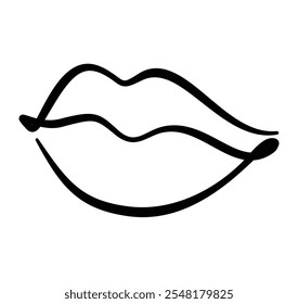 Girls lips one continuous line at illustration Black line and color version victor drawing eps 10
