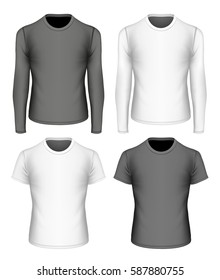 Girl's long and short sleeve t-shirt. Fully editable handmade mesh. Vector illustration.