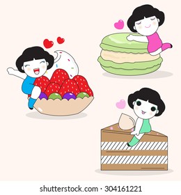 Girls Love Sweet Cartoon Character illustration set