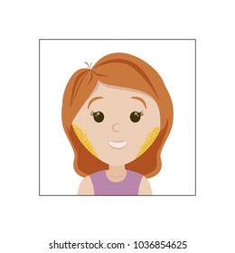 The girl's lovely face with an example of using a mask to remove unwanted hair on the cheekbones.