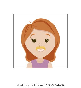 The girl's lovely face with an example of using a mask to remove unwanted hair over the upper lip.