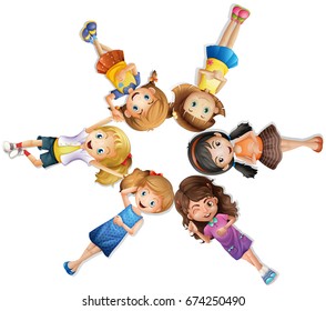 Girls lying in circle illustration