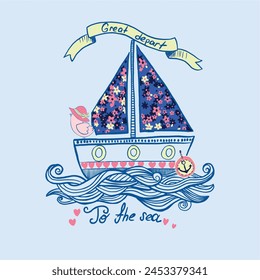 Girl's marine themed t shirt pattern design. kids fashion and more