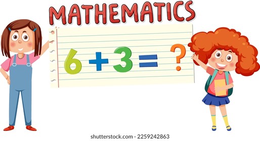 Girls with math equation illustration
