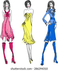 Girls model, vector on a white background