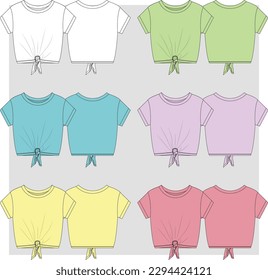 Girls multi color crop top with front tie flat sketch