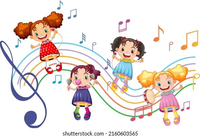 Girls with music instruments on white background illustration