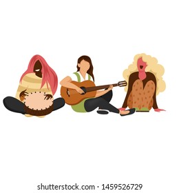 girls with musical instruments. musical group. vector image