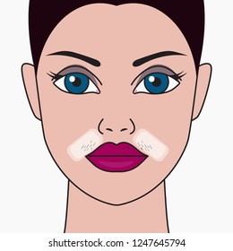 Girls mustache, cosmetic defect, hair removal with wax, skin care, womans mustache. Vector illustration