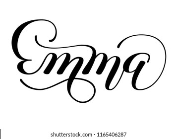 Girl's Name - Emma. Brush Pen lettering  isolated on background. Handwritten vector Illustration.
