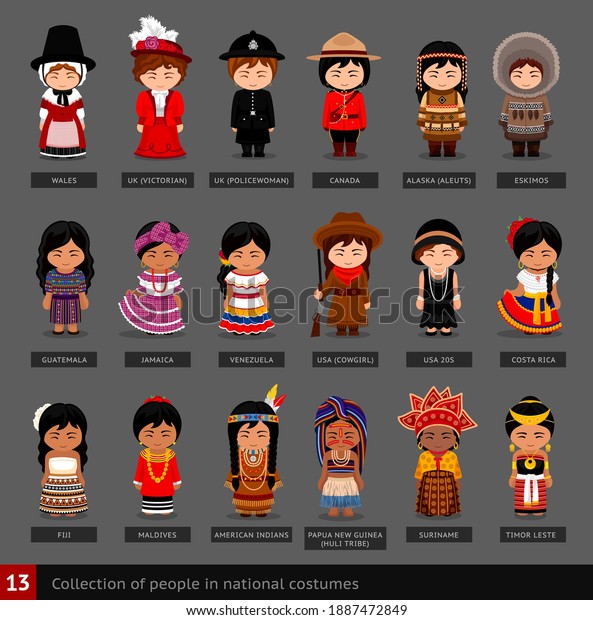 Girls National Costumes Set Women Dressed Stock Vector (Royalty Free ...