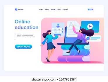Girls in the network choose a training course. Online learning. Flat 2D character. Landing page concepts and web design